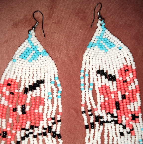 Long 5.5" Japanese Coral Pink Sakura Blossom Flower Oversized Earrings - Picture 4 of 6